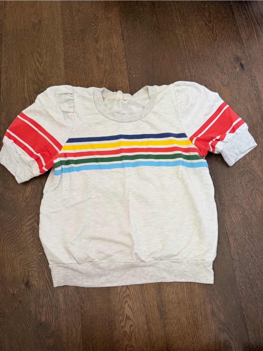 T.la Anthropologie Women’s Puff Sleeve Striped Fleece Blouse Top Sz M